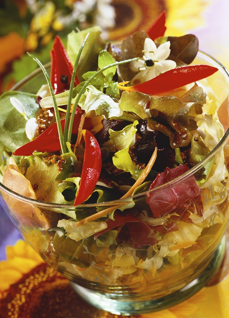 Mixed salad with edible flowers