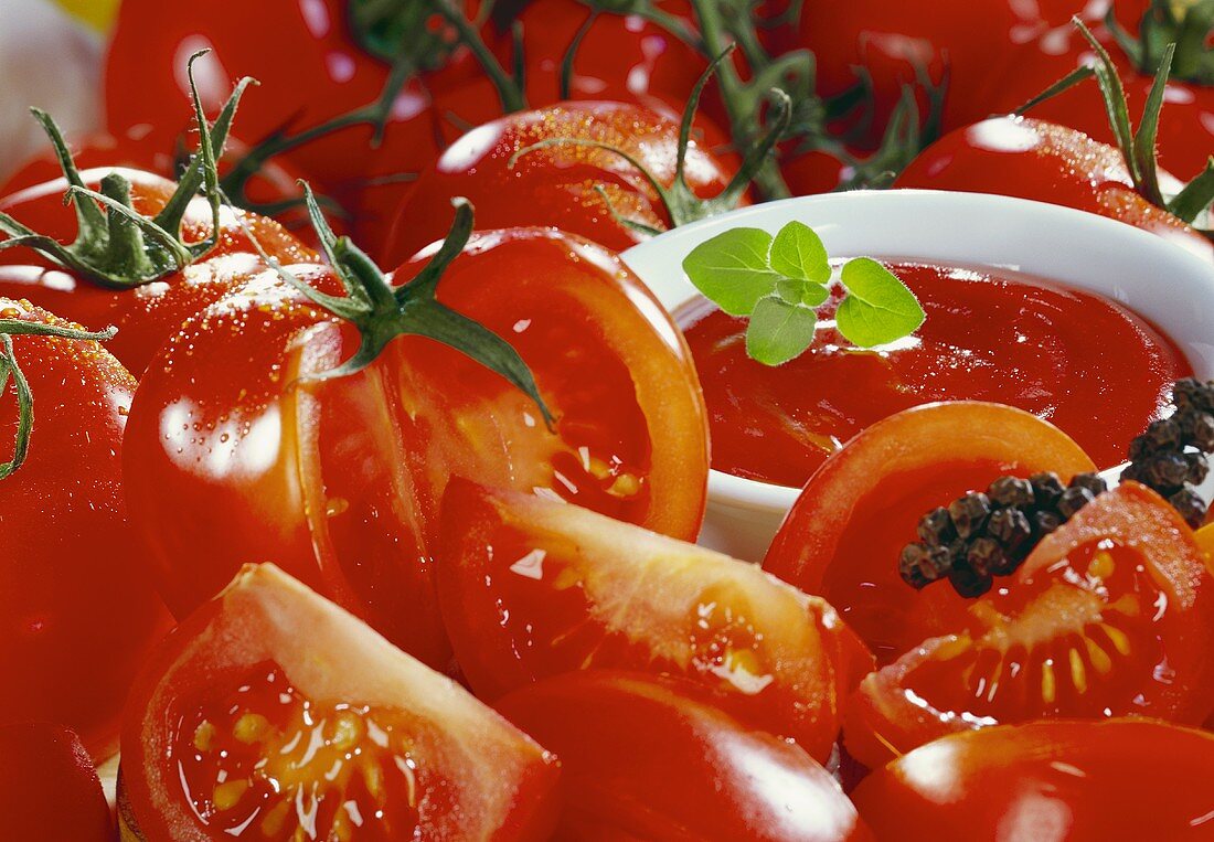Fresh tomatoes and tomato sauce