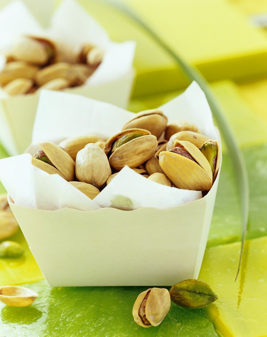 Pistachios for nibbling in paper boxes