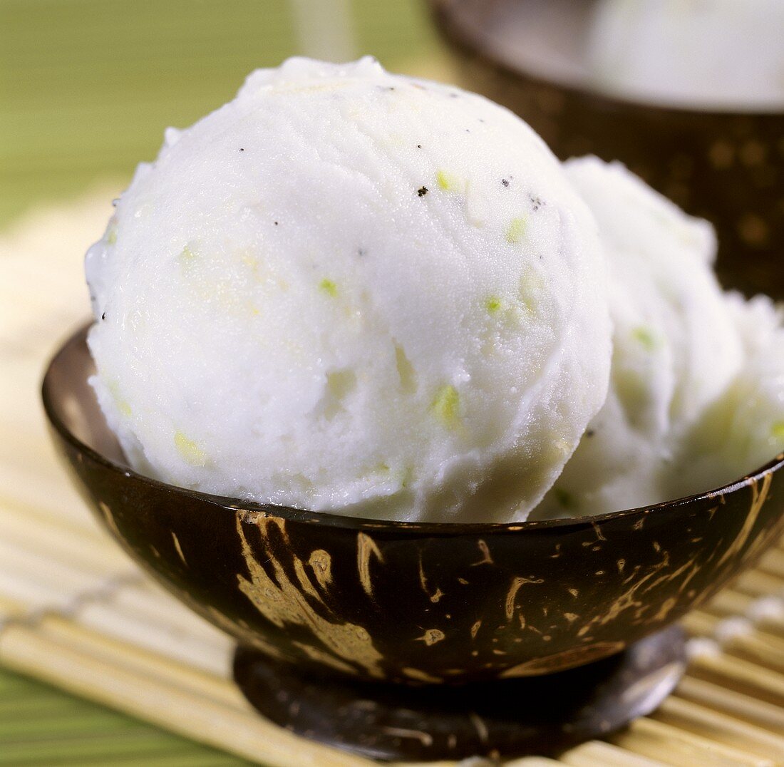 Two scoops of coconut ice cream