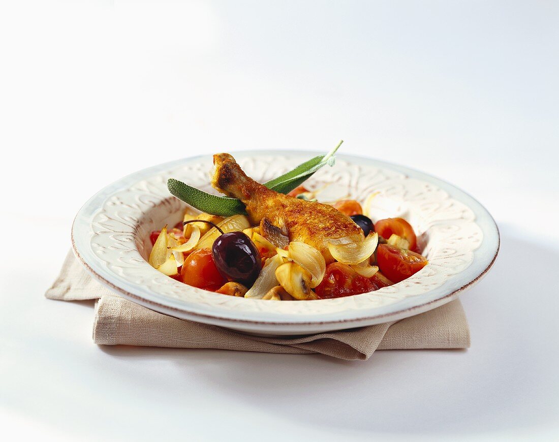 Pollo alla cacciatora (Chicken with olives and mushrooms)