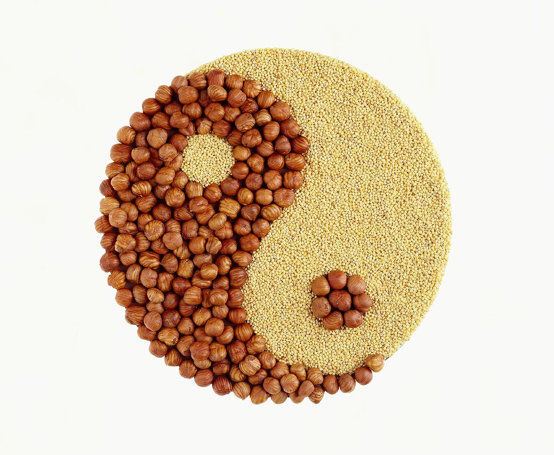 Hazelnuts and millet as Yin-Yang symbol for earth
