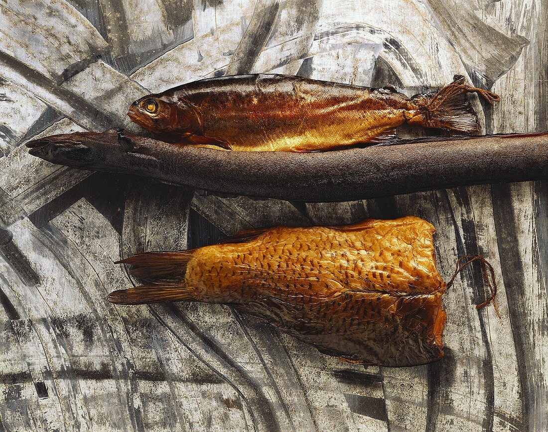 Various types of smoked fish