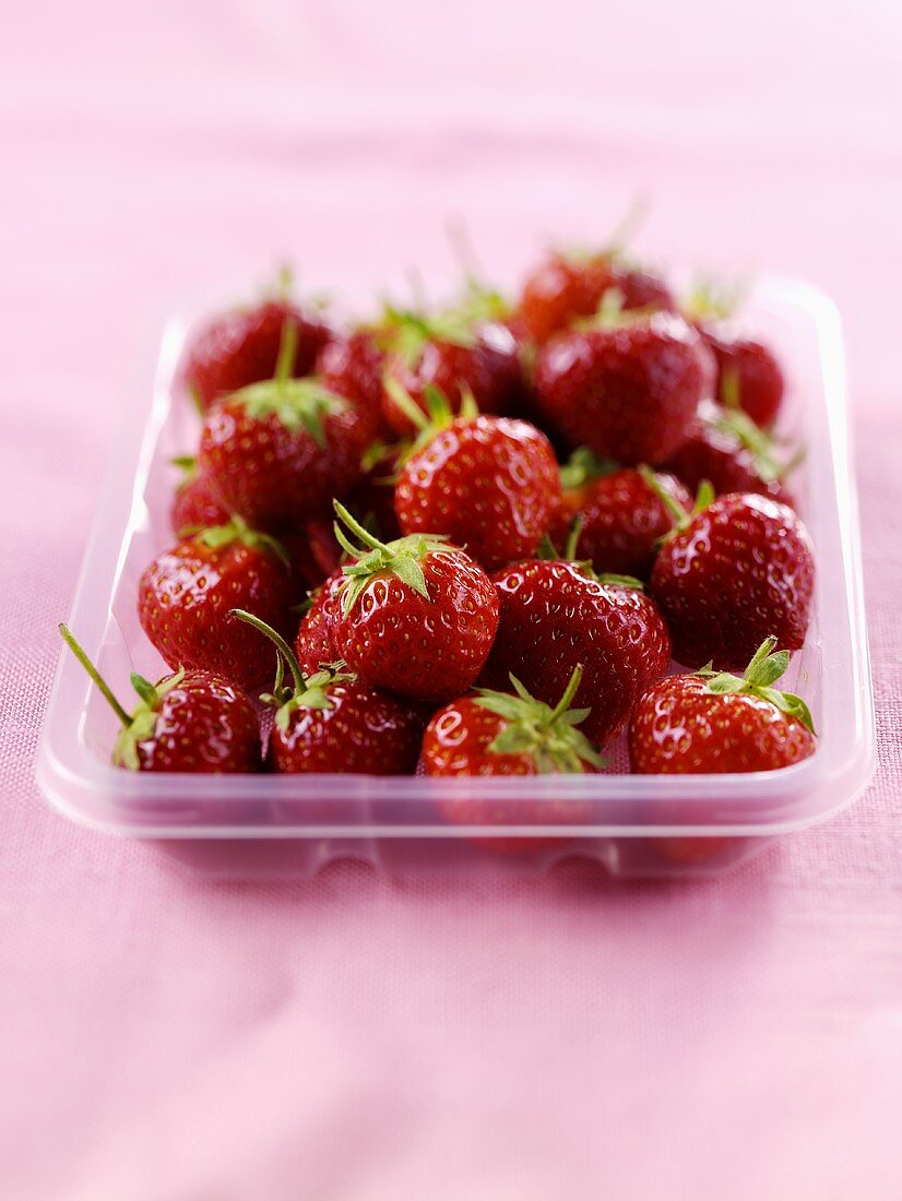 Frische Erdbeeren in einem Plastikschälchen