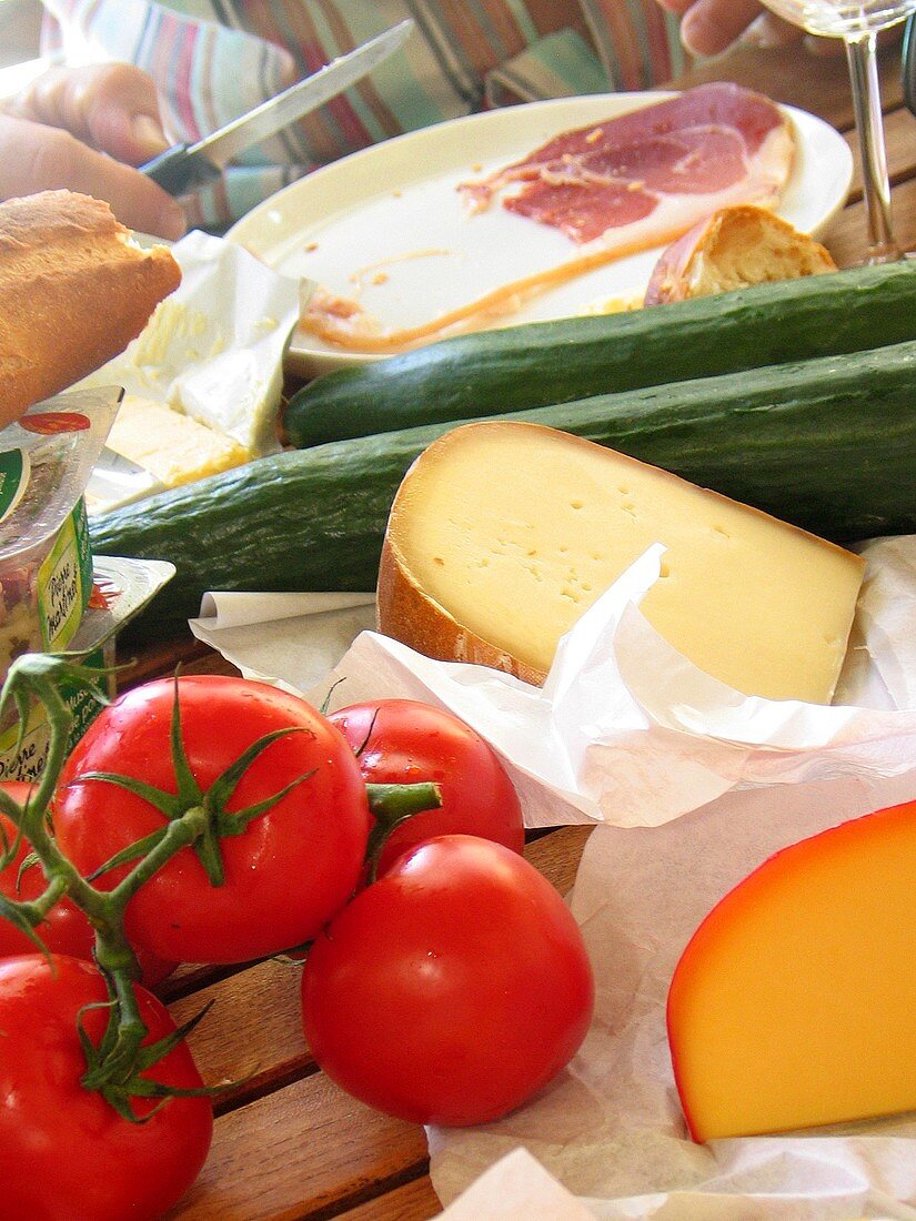 Table laid with specialities from France