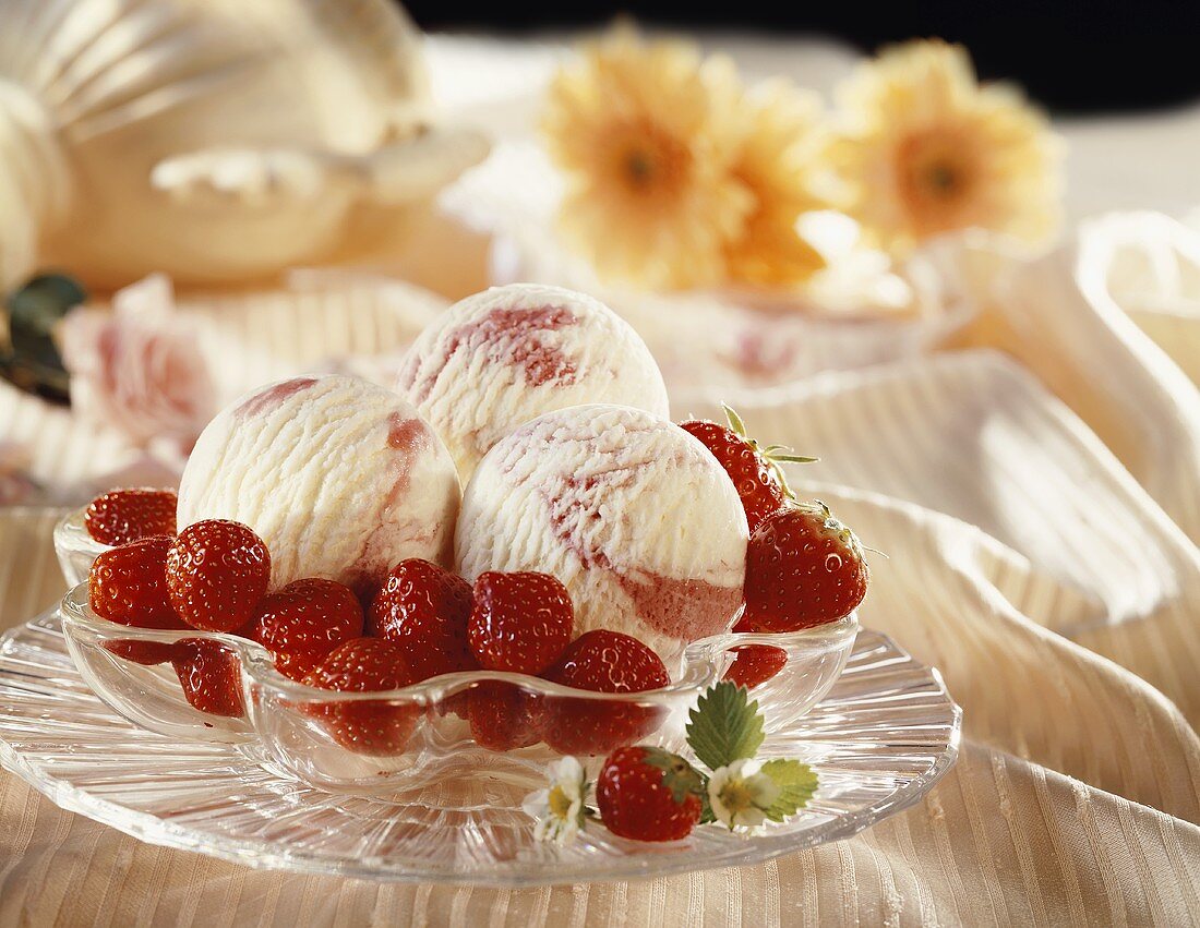 Strawberry and vanilla ice cream