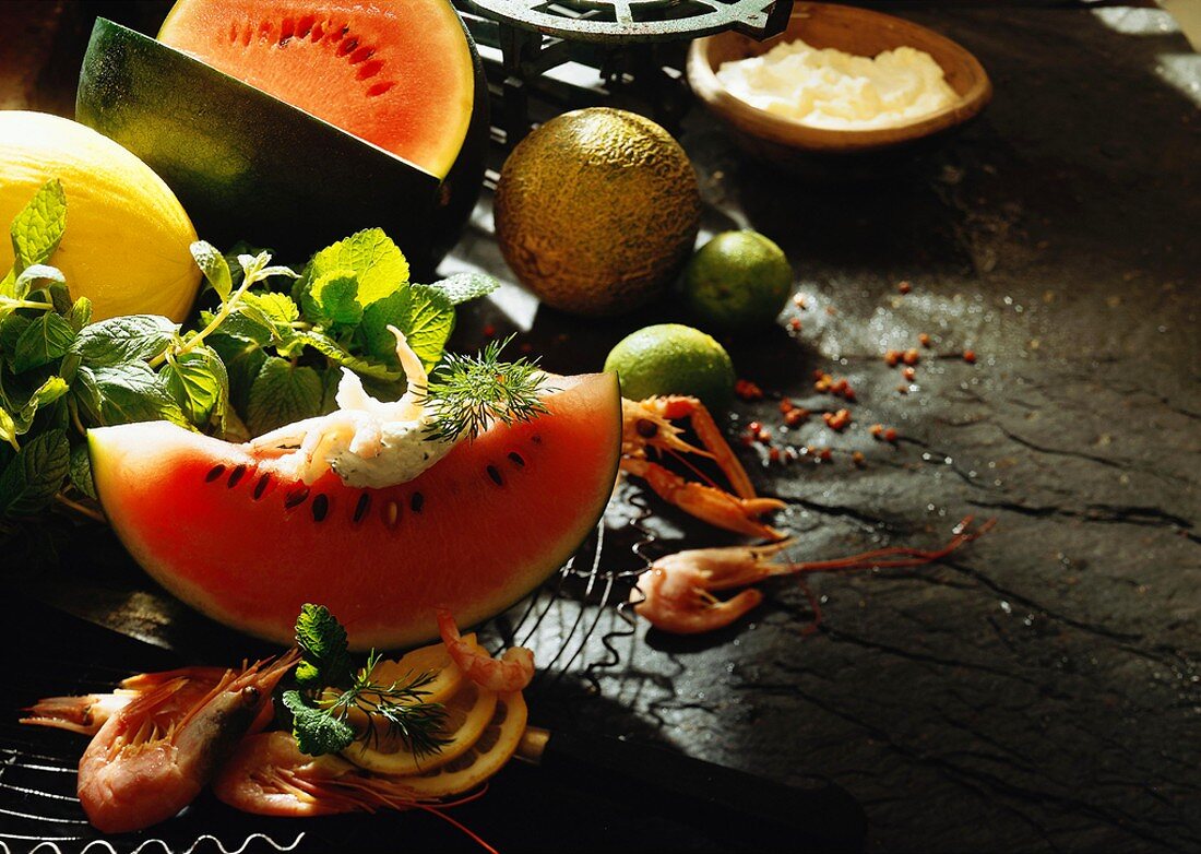 Melon Wedges Appetizer with Shrimp