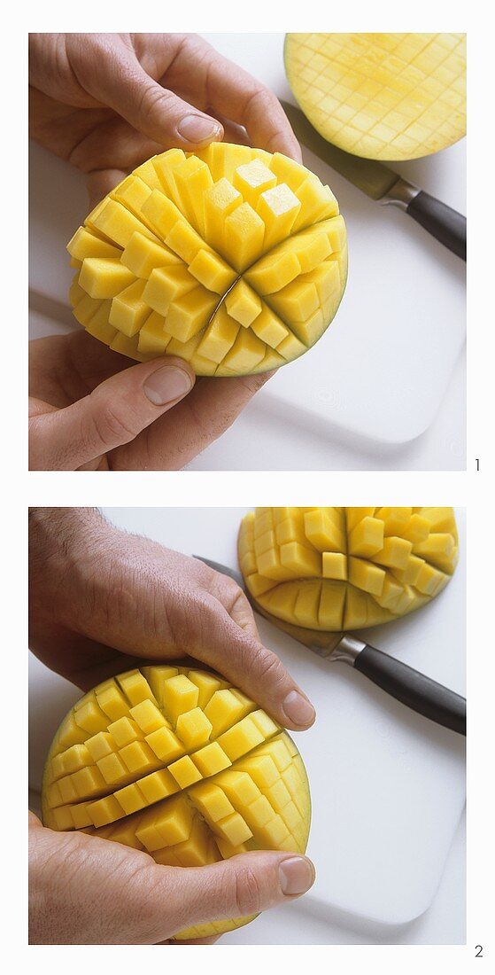 Slicing and preparing mango
