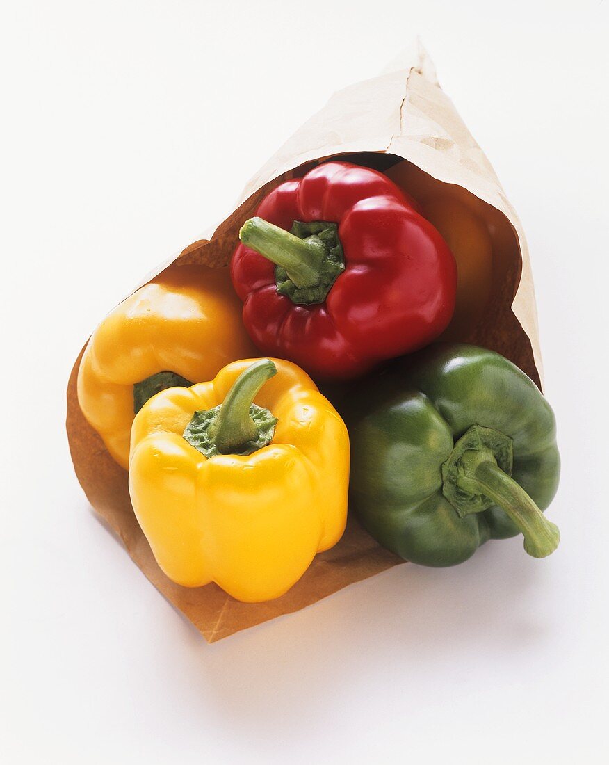 Assorted Bell Peppers in Brown Paper