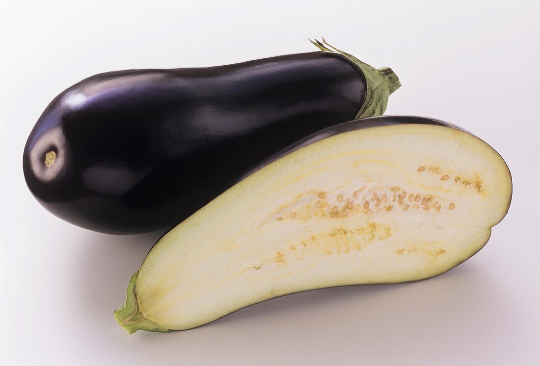 A Whole and Half Eggplant