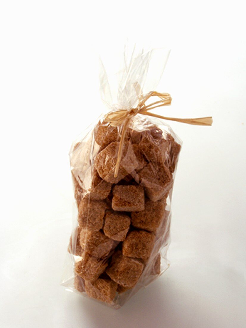 Brown Sugar Cubes in a Cellophane Bag