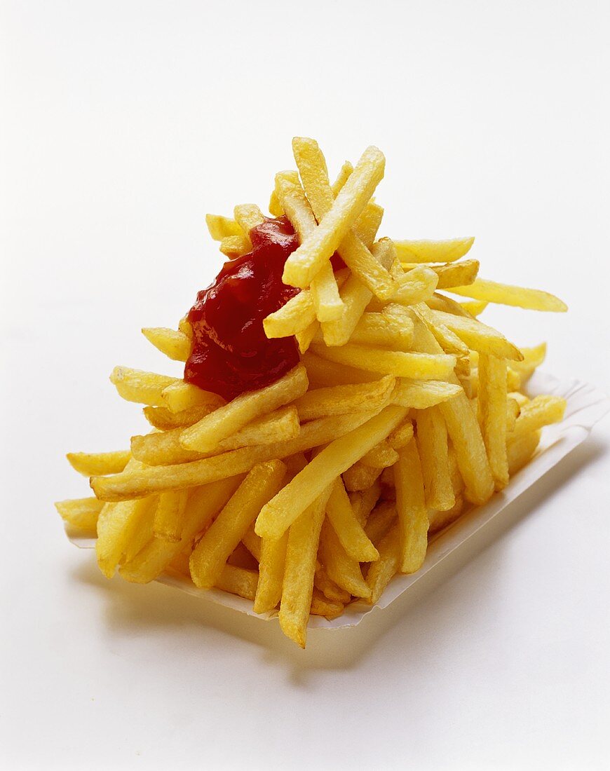 French Fries on a Paper Plate with Ketchup