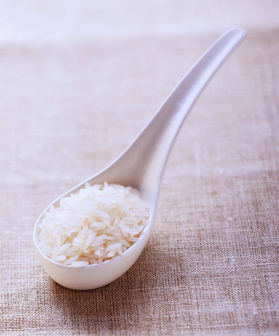 Long-grain rice on Asian spoon