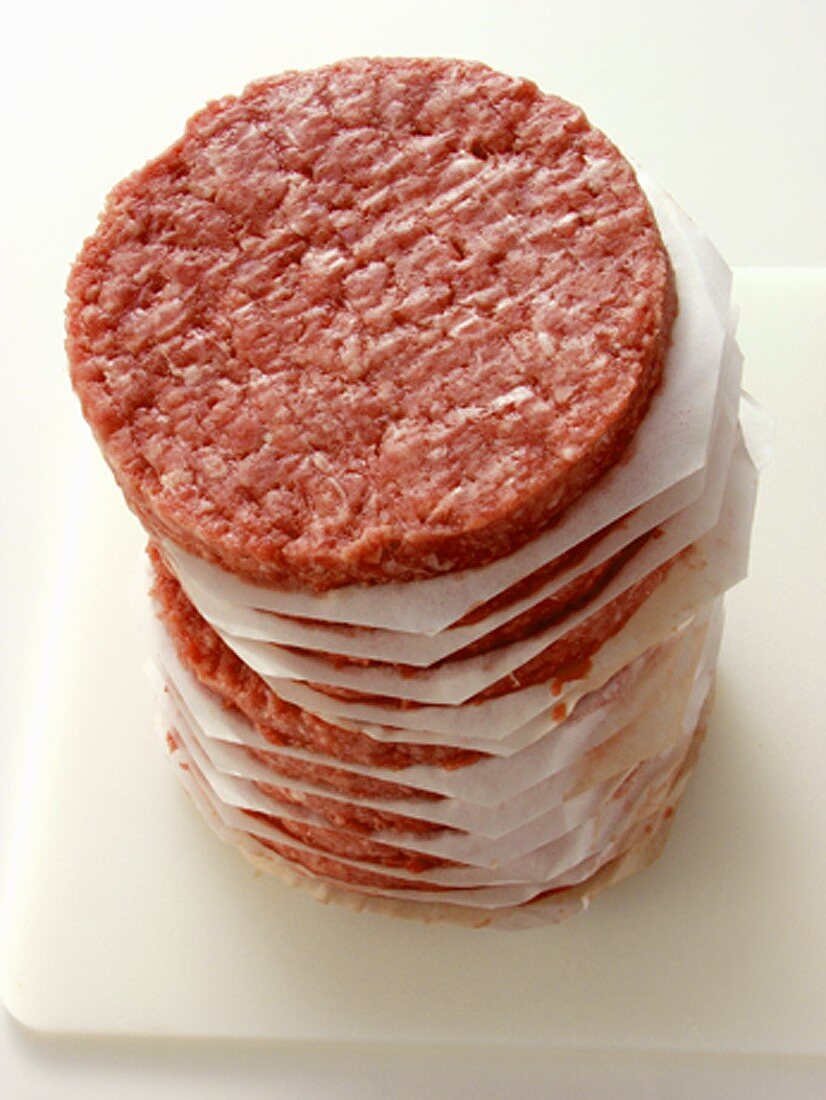 A Stack of Uncooked Hamburger Patties