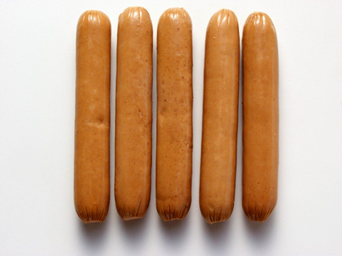 Fünf Würstchen für Hot Dogs