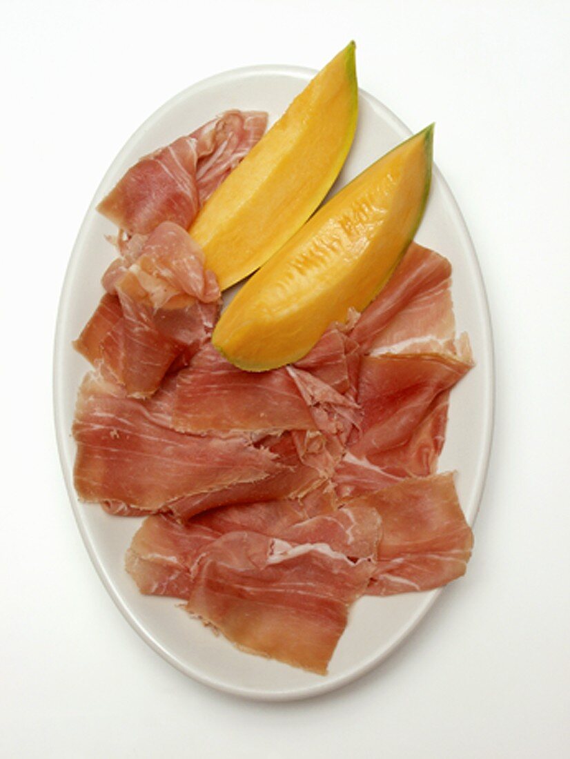 Sliced Procuitto and Melon on Plate