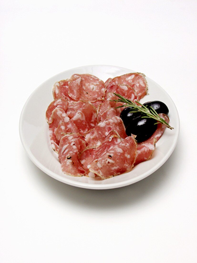 Plate of Salami with Olives