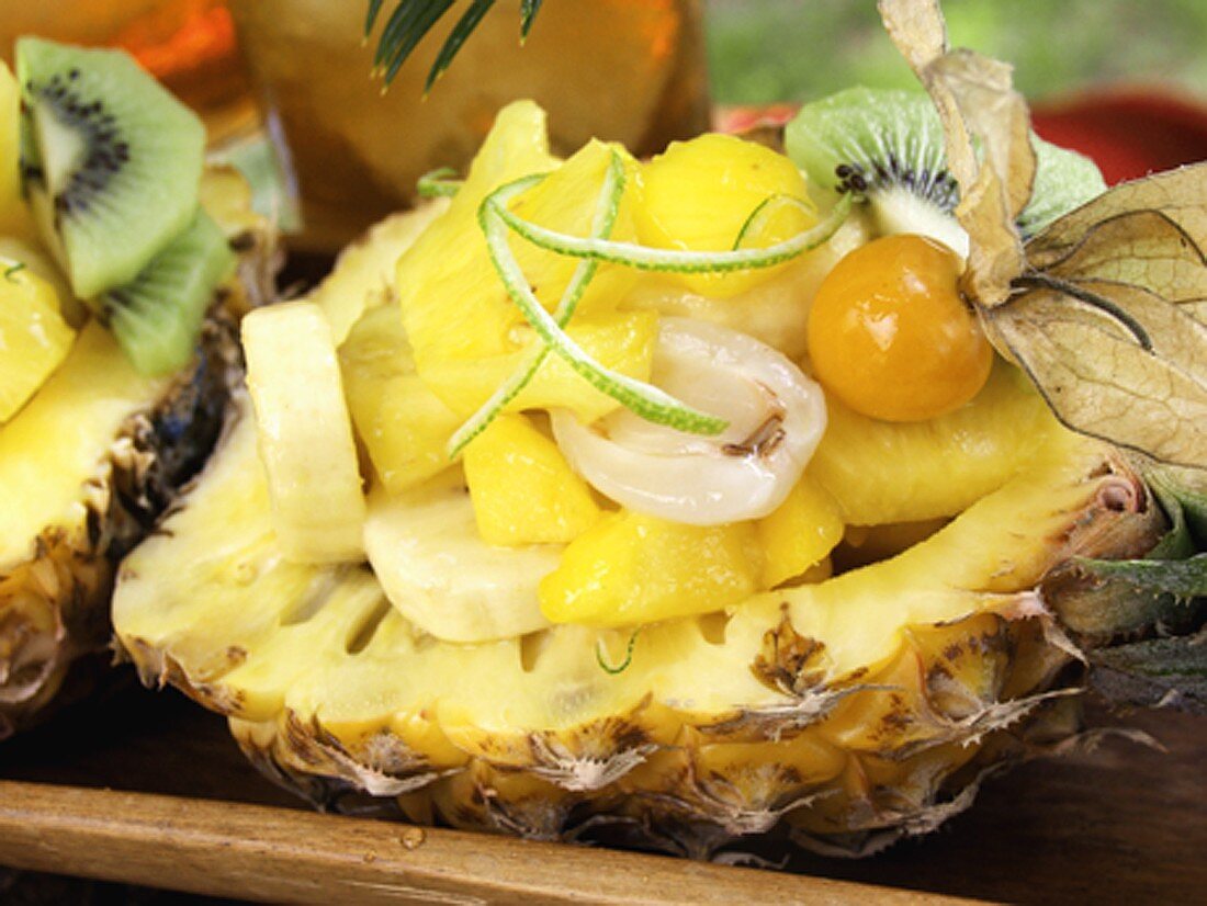 Fruit Salad in a Pineapple Shell