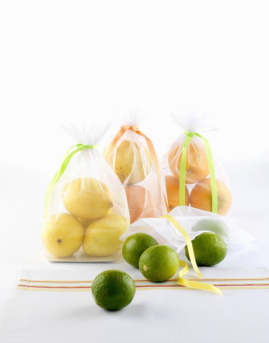 Citrus fruit in bags