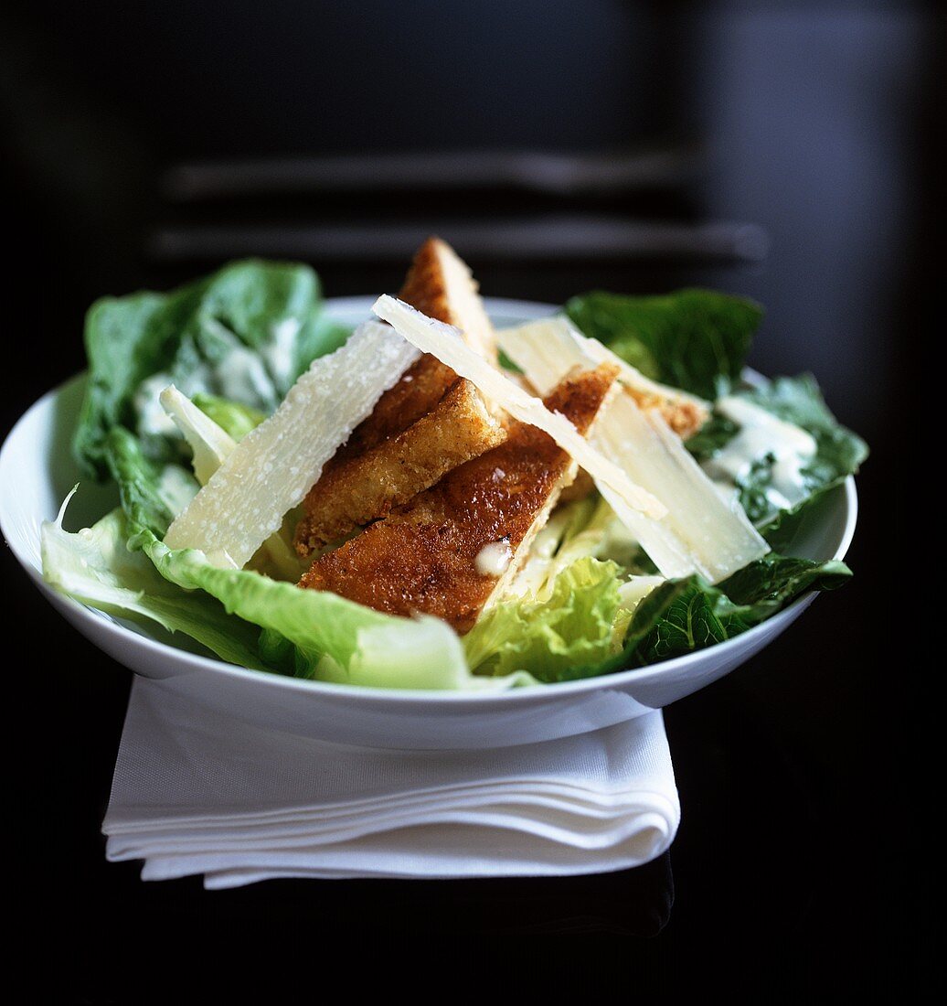Caesar salad with fried polenta slices