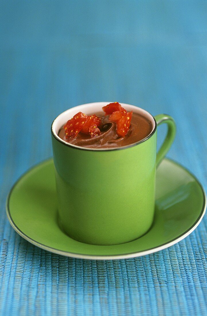 Chocolate mousse with strawberries in a cup