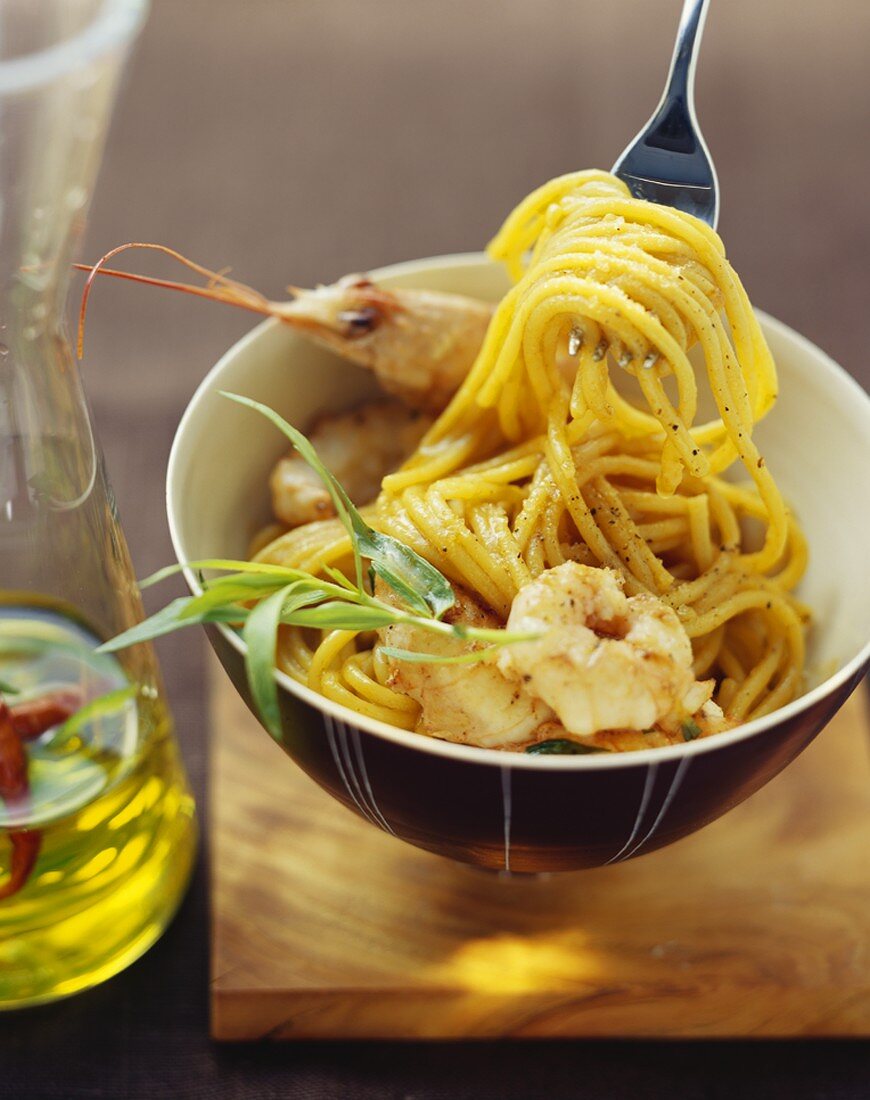 Spaghetti with langostino sauce