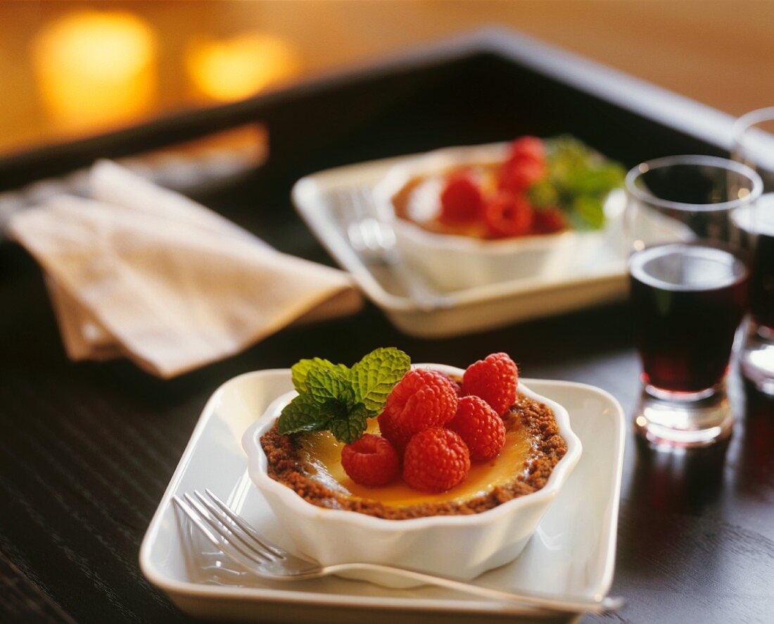White chocolate tart with raspberries