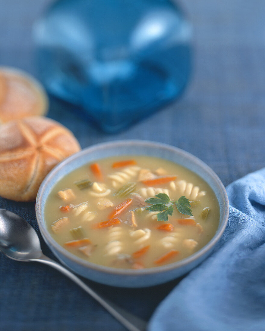 Chicken, noodle and carrot soup