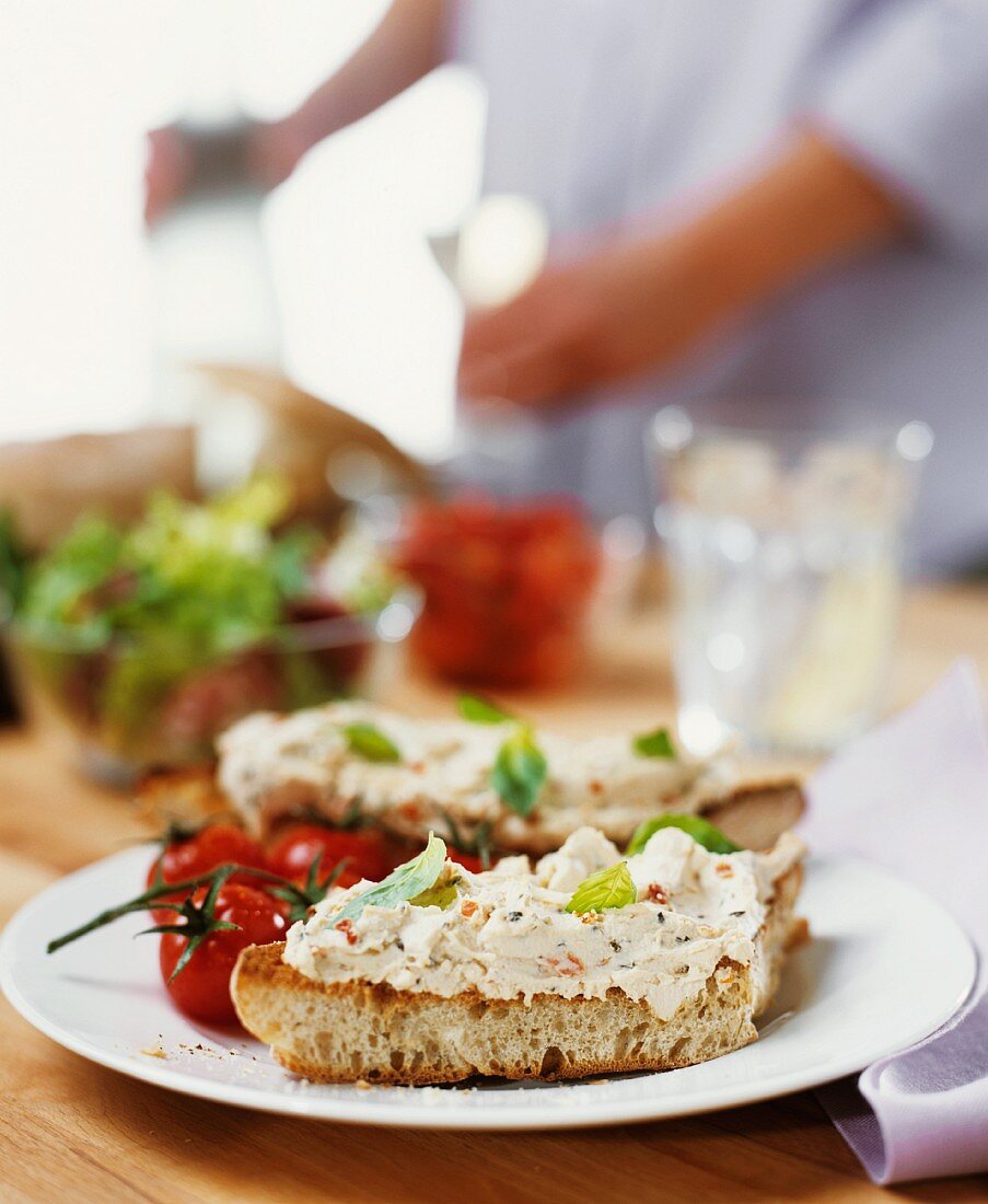 Spicy soft cheese spread on toast