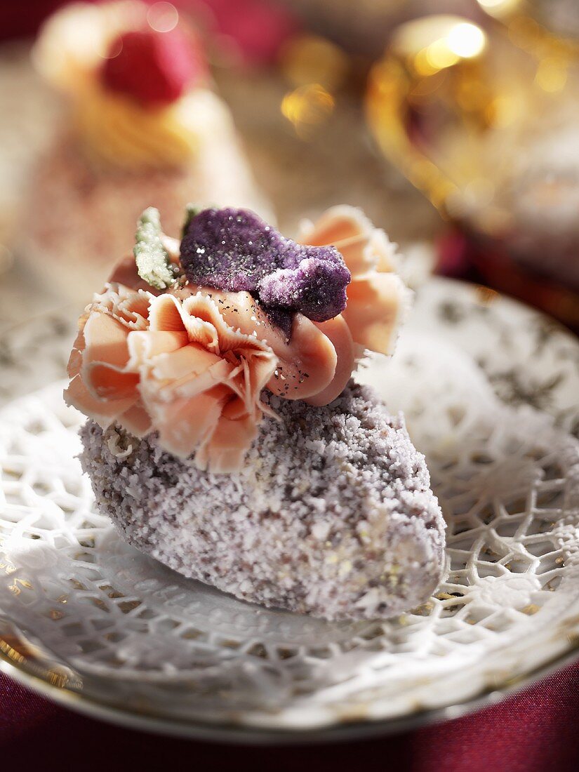 A chocolate with candied violets