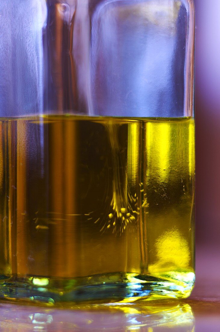 Olive oil in a glass bottle