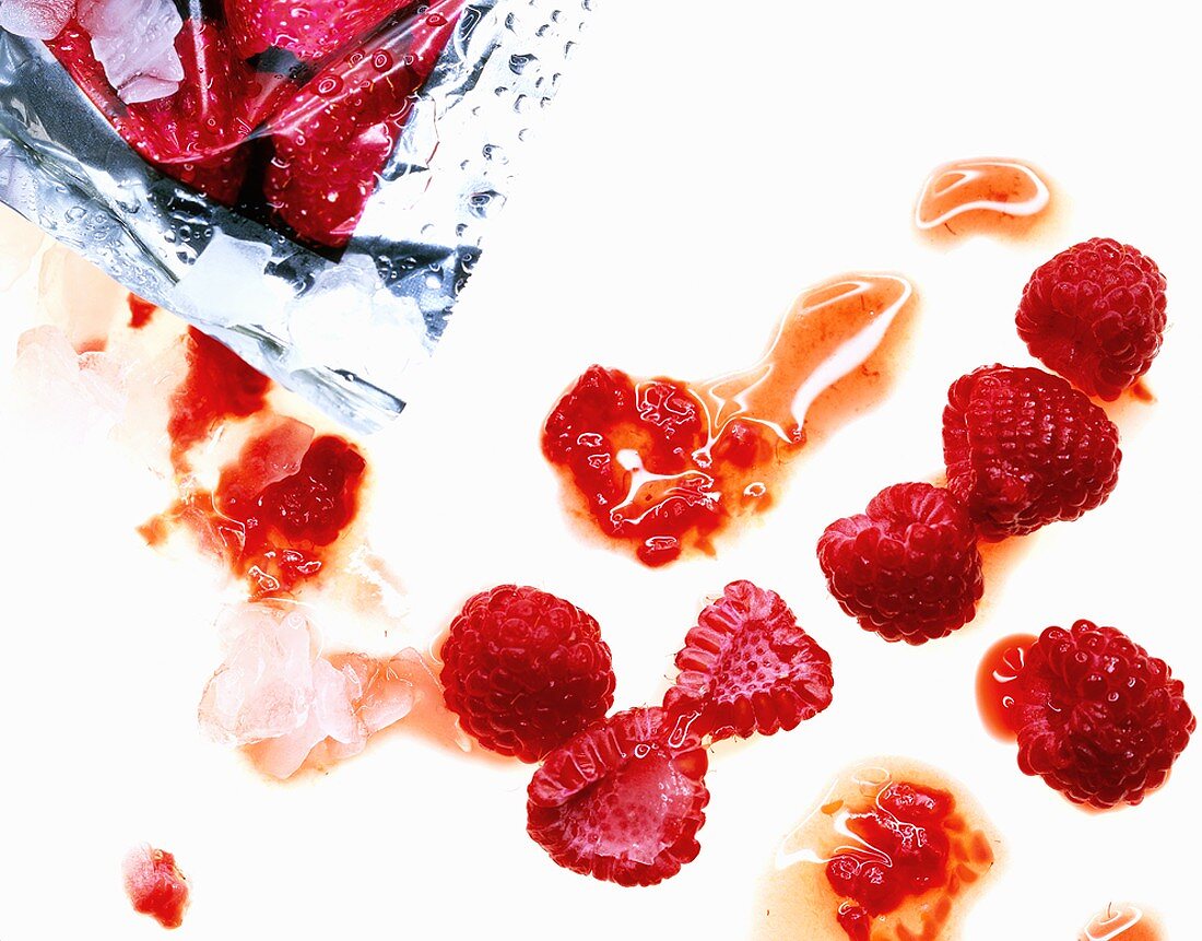 Frozen raspberries from freezer pack