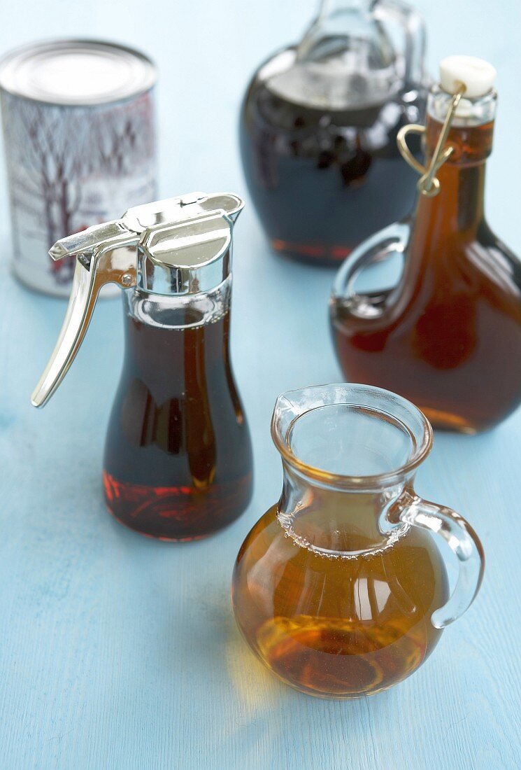 Maple syrup in various bottles