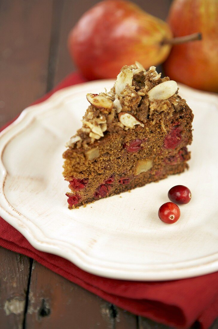 A piece of cranberry pear cake
