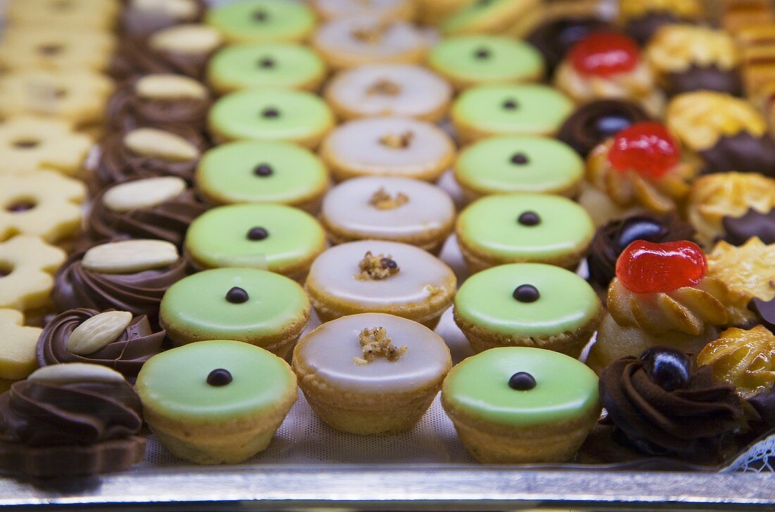 Assorted sweets on a baking tray