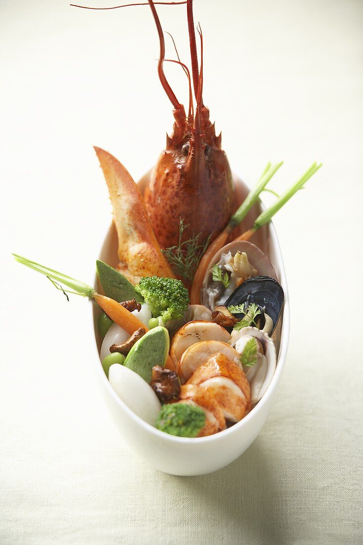 Lobster salad with vegetables and shellfish