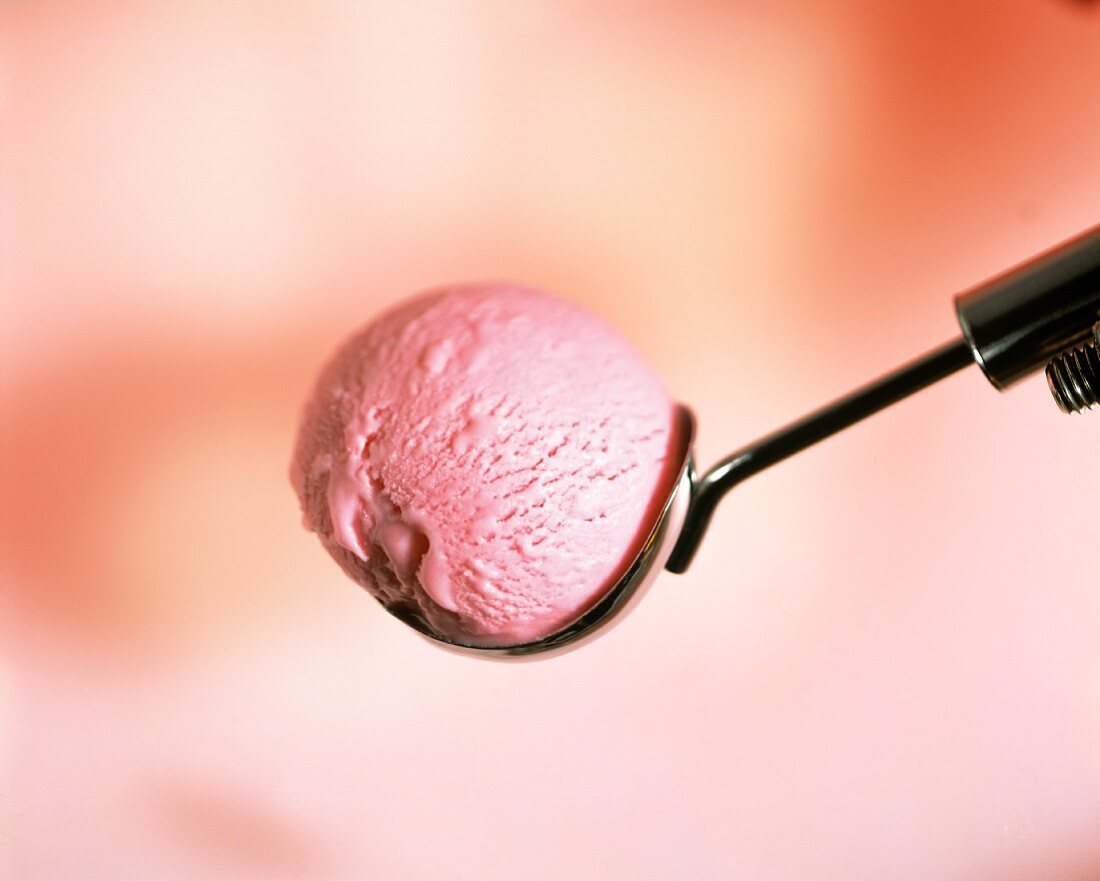 A Scoop of Raspberry Ice Cream on Scooper