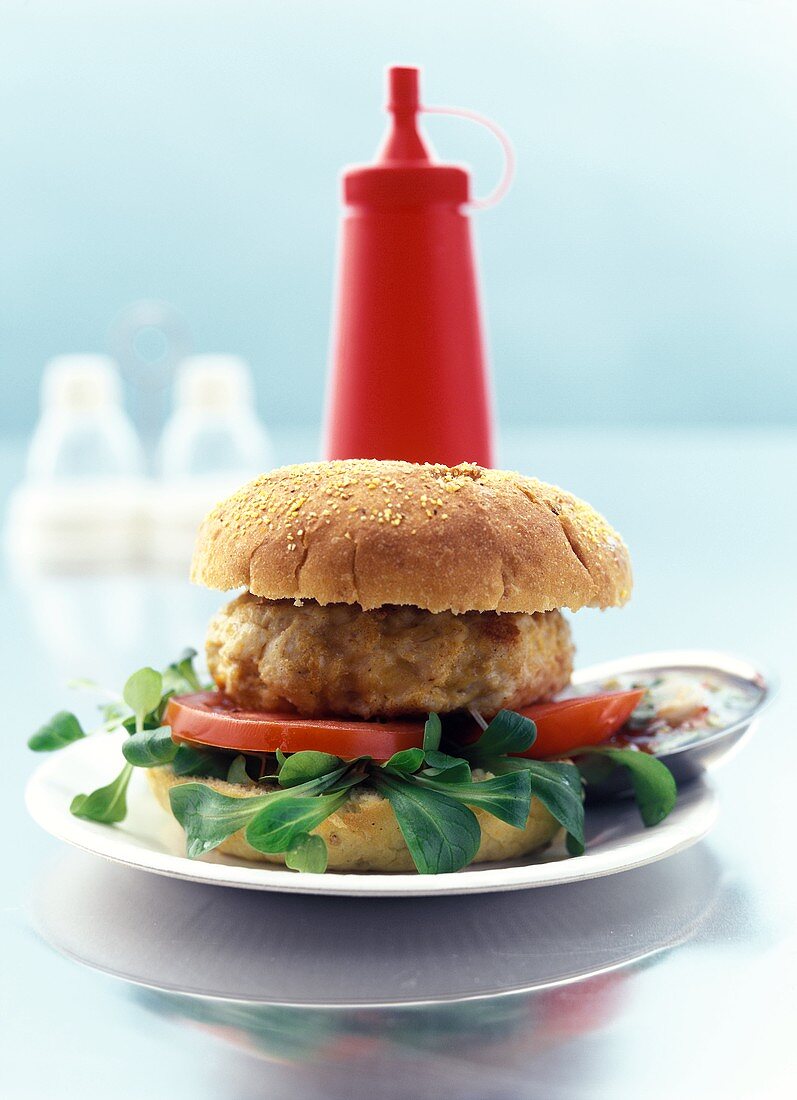 Poultry Burger with Vegetables and Chili Sauce