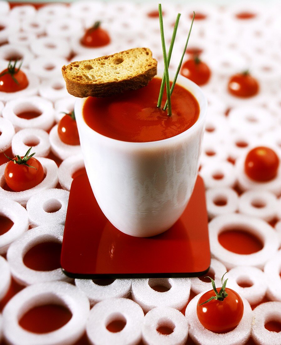 Tomato Soup in Cup with Slice of Bread