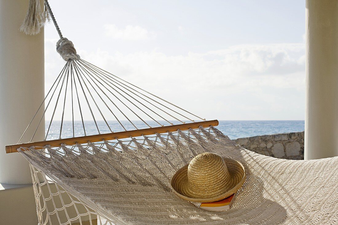 A hat and a book on a hammock