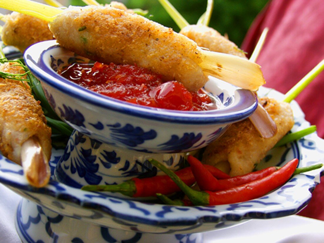 Crispy Thai fish rolls with chili sauce