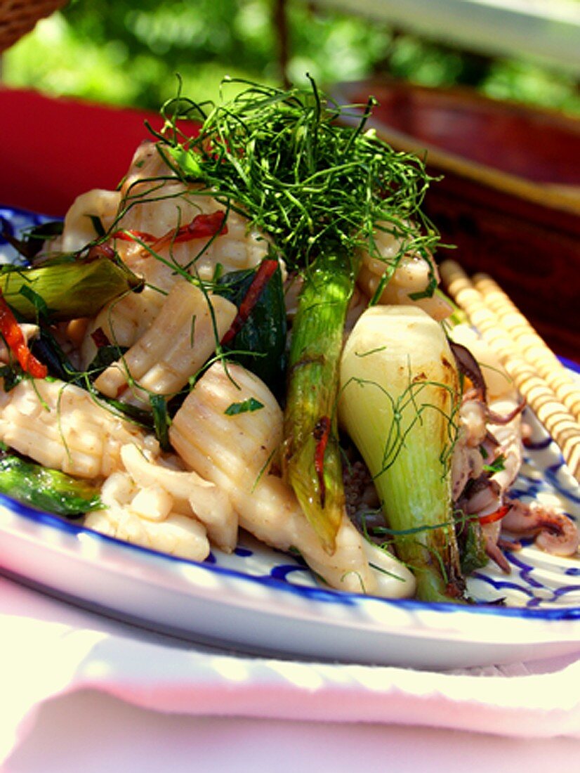 Cuttlefish with spring onions and lemon grass