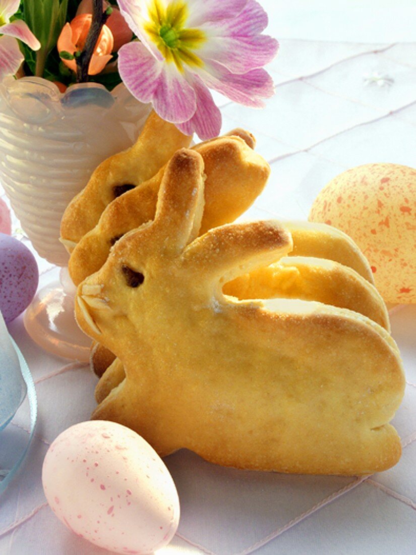 Easter Bunny in bread dough and coloured eggs