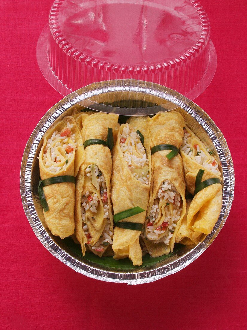 Chinese lucky rolls with rice filling in lunch box