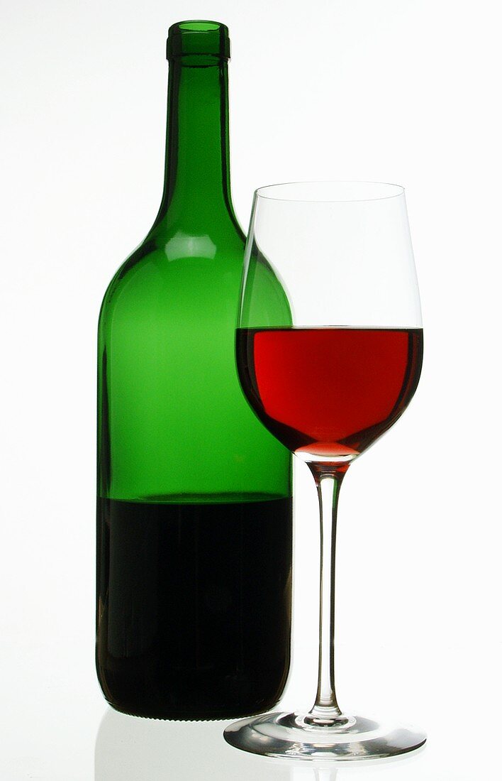 Red wine bottle and glass