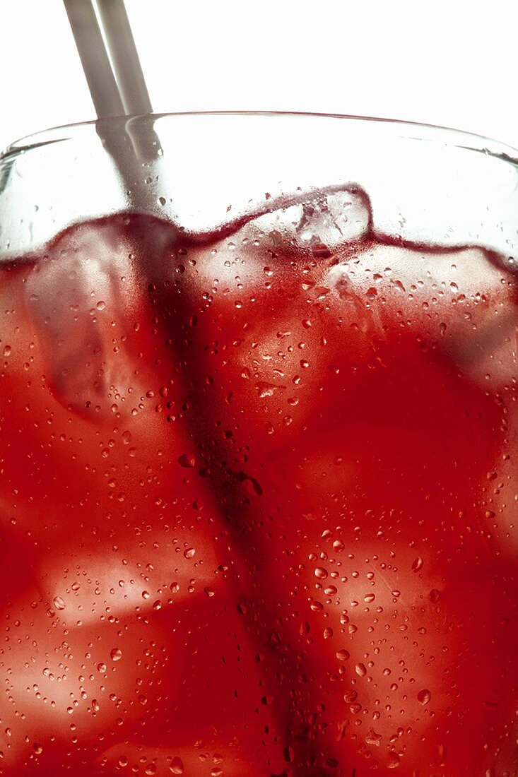 Hibiscus tea with ice cubes (detail)