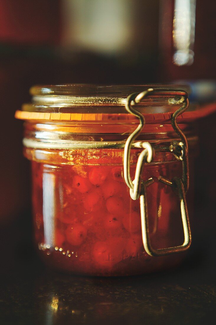 Cranberry jam in jar