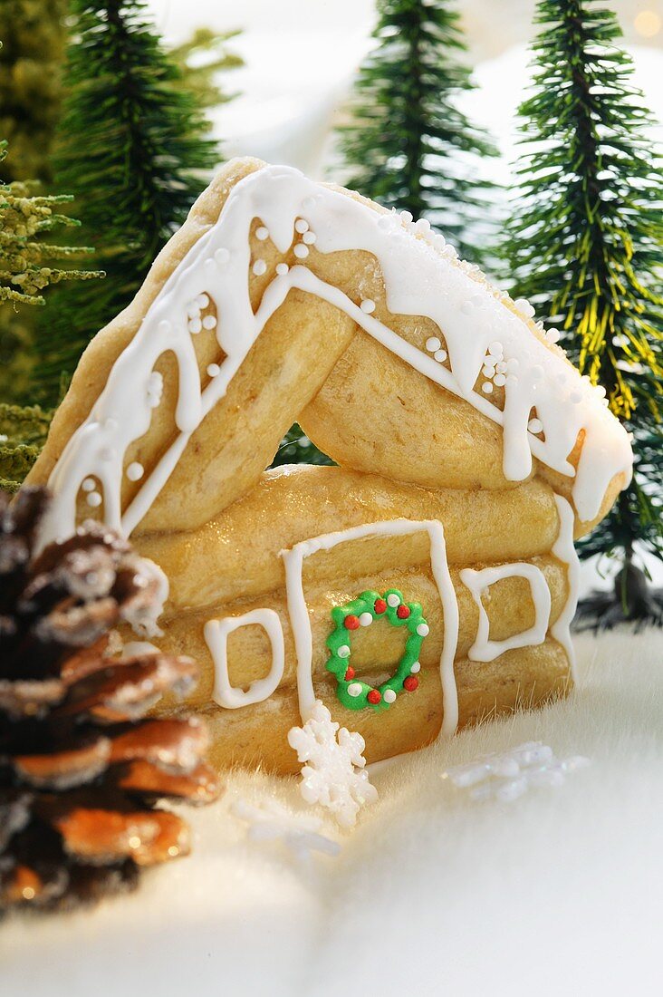 Maple log cabin (gingerbread house with maple syrup, USA)