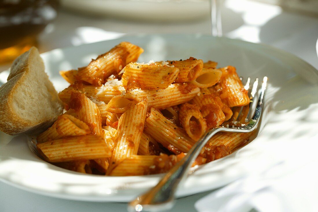 Penne rigate with tomato sauce