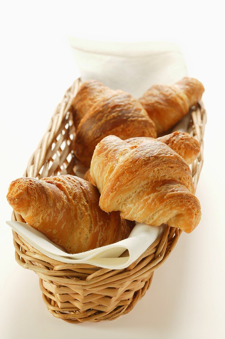 Croissants with napkin in bread basket